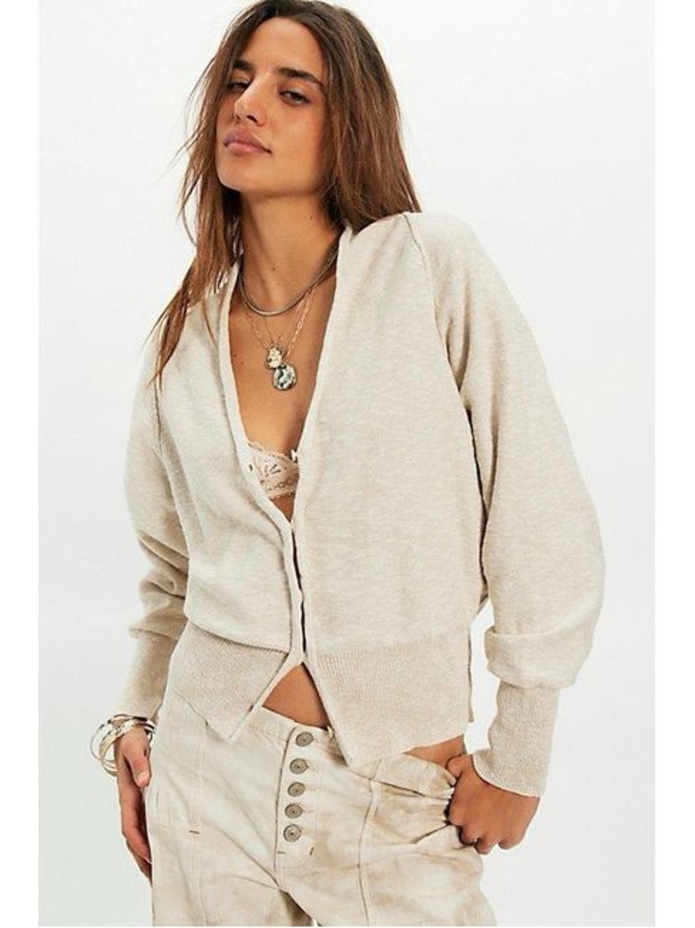 NWT Free People Kait Cardigan Ivory Cream Large